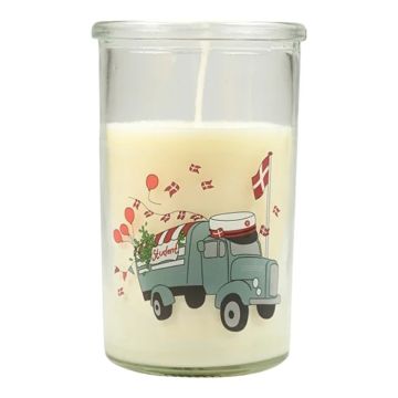 Kaars in glas met studentenwagen motief rode student De Oude Apotheek
