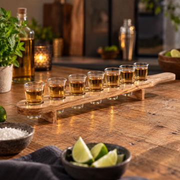 Houten shothouder inclusief 6x shotglazen