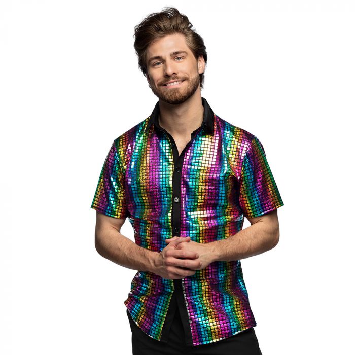 Disco korte mouwen shirt in regenboogkleuren