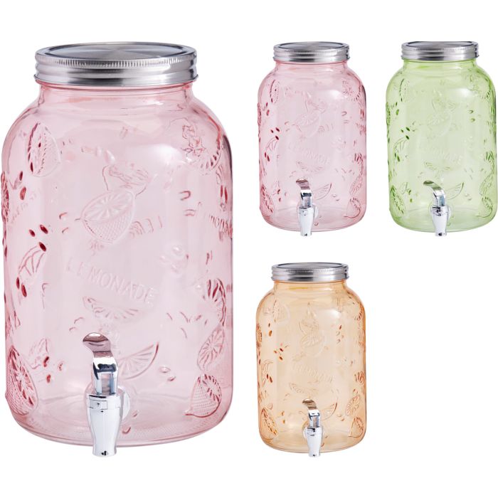 Drinkkan van glas met fruitmotief en kraan, 3,8 liter
