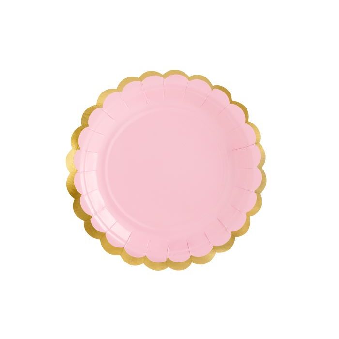 Roze papieren borden met gouden rand 6x - Ø 18 cm