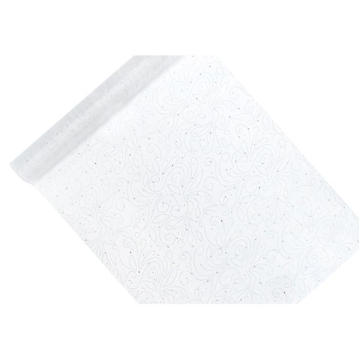 Organza Tafeltof Wit Parelpatroon - 9 Meter