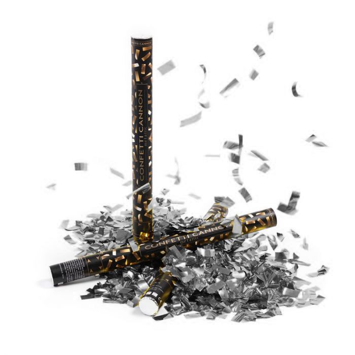 Zilveren confettirör 60 cm PartyVikings - Metallic Rechthoekig