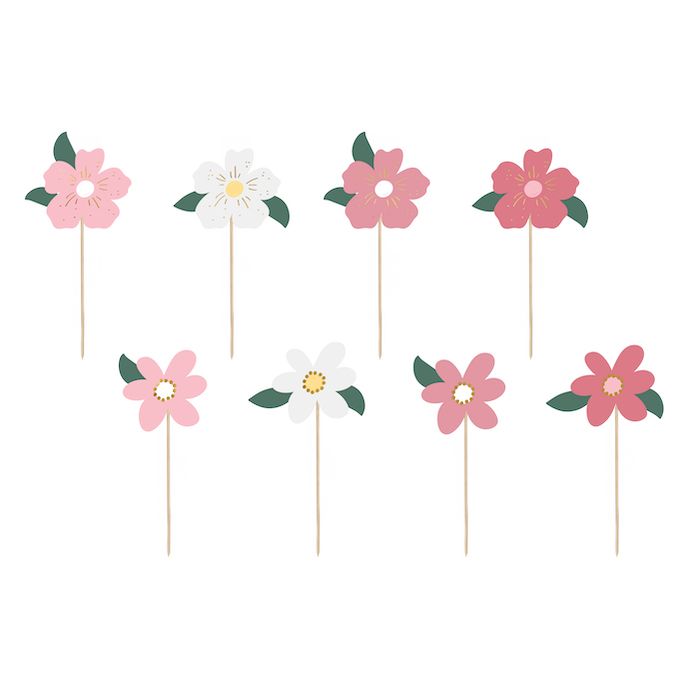 Lichtroze bloemen op houten stokjes 8x - 14 cm