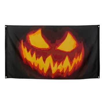 Halloween pompoen polyester banner - 150x90 cm