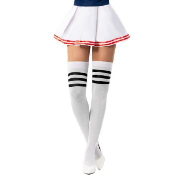 Cheerleader kniekousen one-size wit en zwart