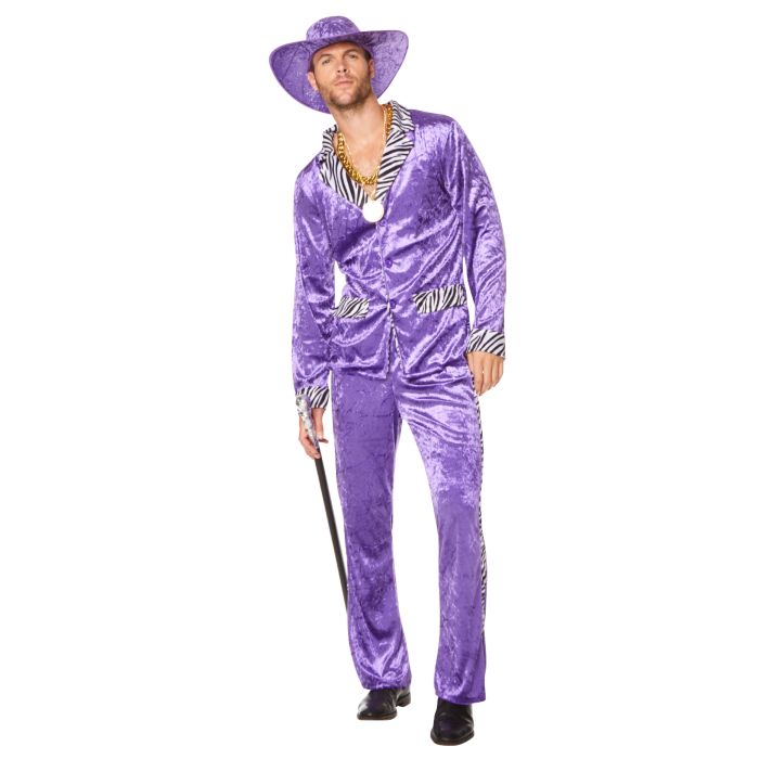 80's pimp paarse kostuum met hoed