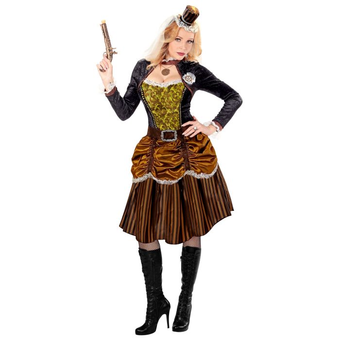 Steampunk jurk in goud en bruin