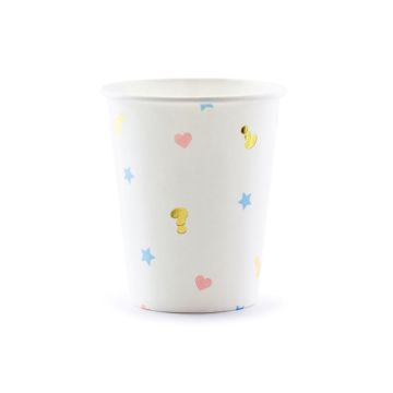 Witte gender reveal papieren bekers met motieven 6x - 200 ml