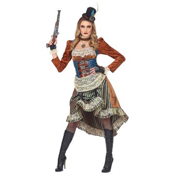 Steampunk jurk met choker en handschoenen