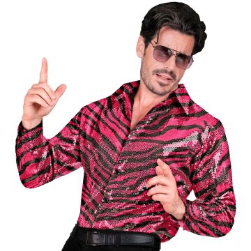 Roze paillettenshirt met dierenprint voor heren