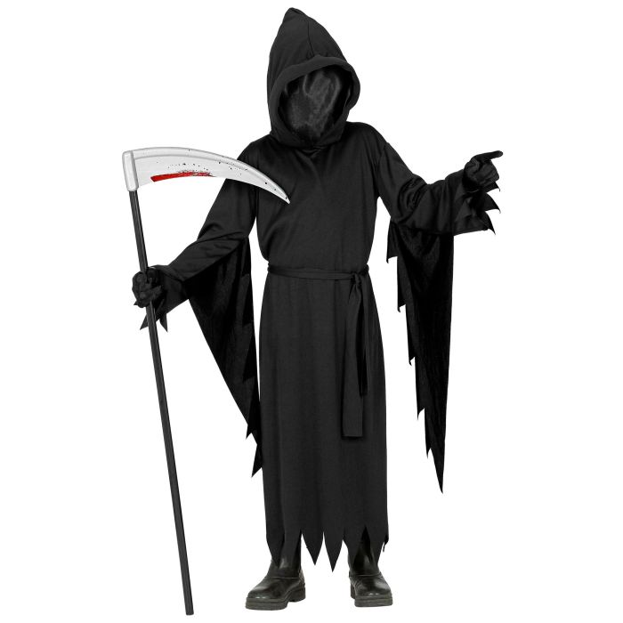 Zwarte cape voor jongens met een gezichtsloze masker en riem