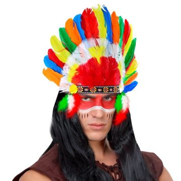 Multikleurige indianen hoofdman verenhoed