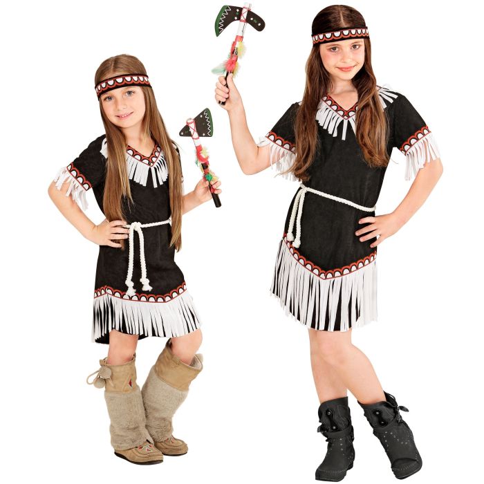 Zwarte indianenmeisje kostuum - 3 delen