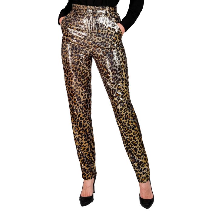 Paillettenbroeken voor dames met gouden luipaardprint