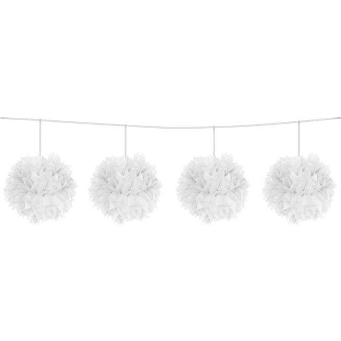 Pompom guirlande wit - 3 m