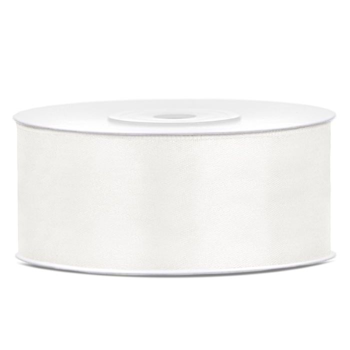 Licht crème wit satijnlint - 25 mm x 25 m