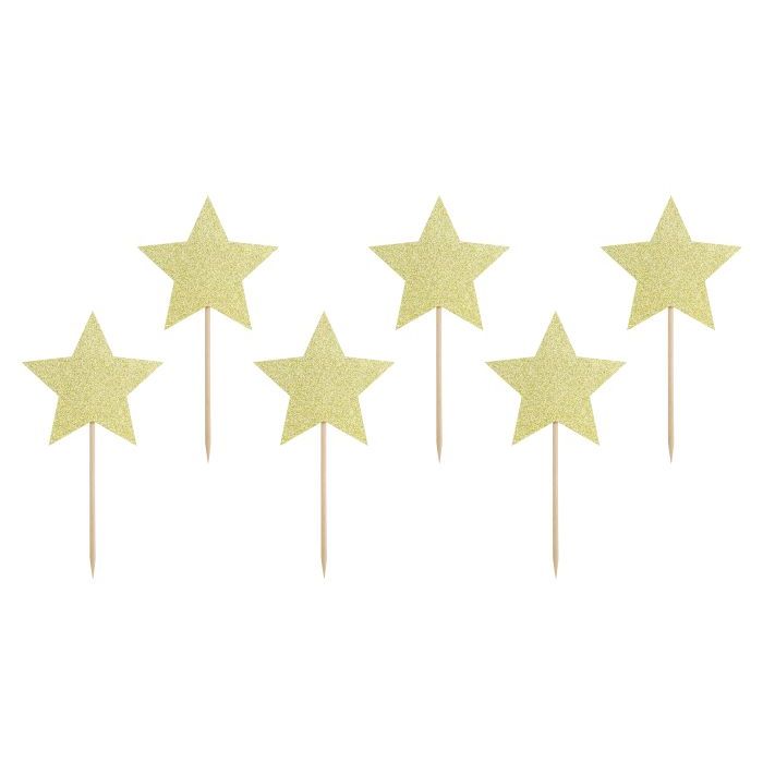 Gouden glitter ster-spiesjes 6x - 11,5 cm