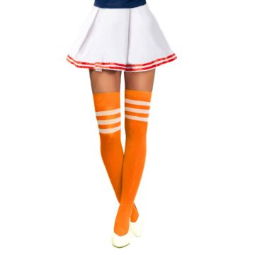 Cheerleader knie sokken one-size neon oranje en wit