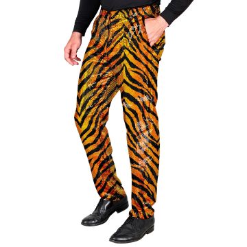 Pailletbroek voor heren met tijgerprint in oranje