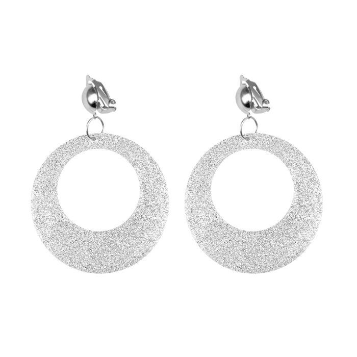 Zilveren glitter disco oorbellen - onesize