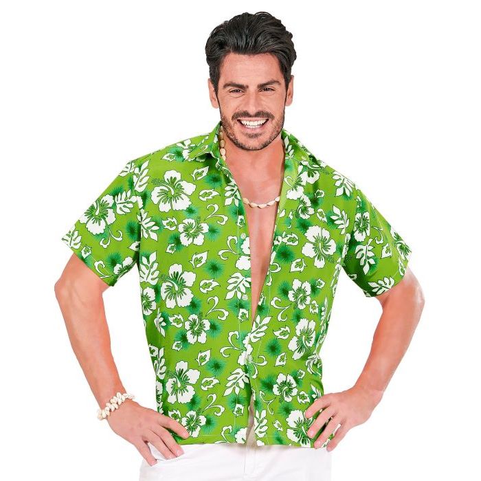 Groen hawaii shirt met witte bloemen