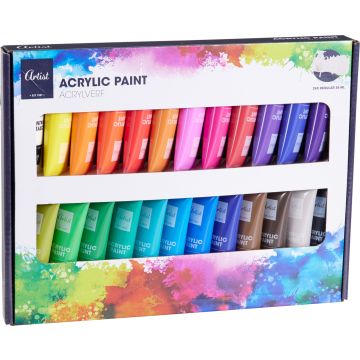Acrylverf in 24 kleuren, 24 tubes van 36 ml