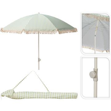 Parasol met franjes, groen en rauw wit gestreept, Ø 180 cm