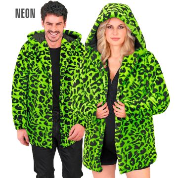 Neon groene luipaardjas met capuchon voor feesten