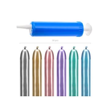 Ballondier modelleren kit met metallic ballonnen en pomp 30 delen - 130 cm