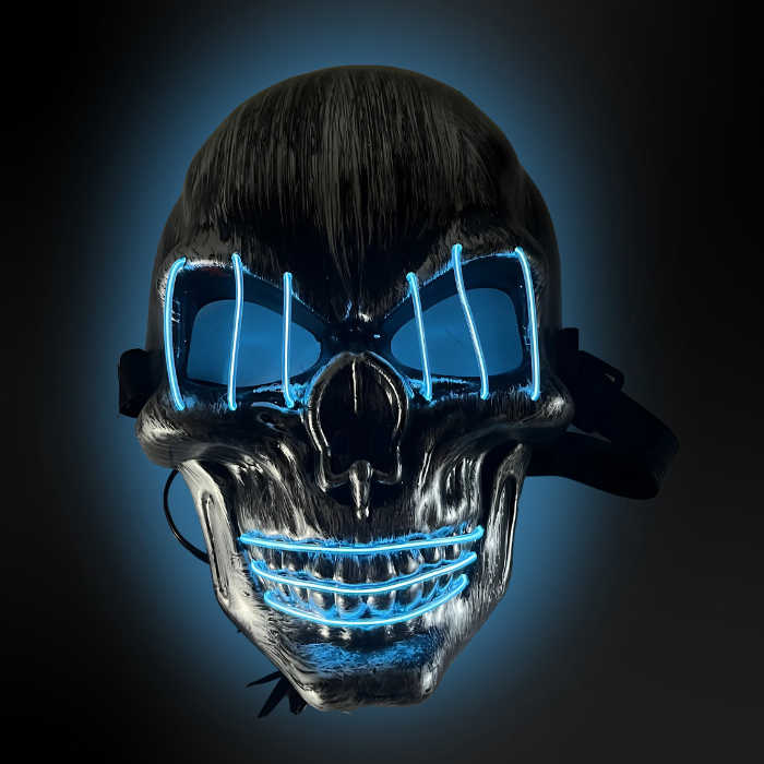 Griezelig halloween LED masker - Schedel met blauwe ogen en mond