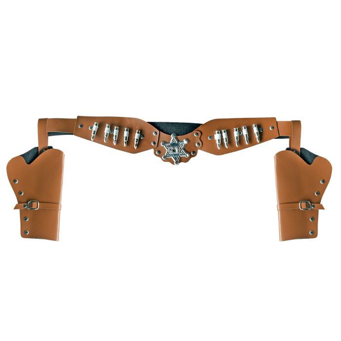 Cowboy sheriff riem met dubbele holster bruin - 125 cm
