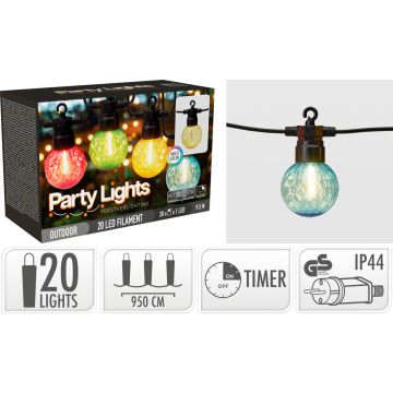 Lichtslinger met 20 gekleurde LED-lampjes 9,5 m