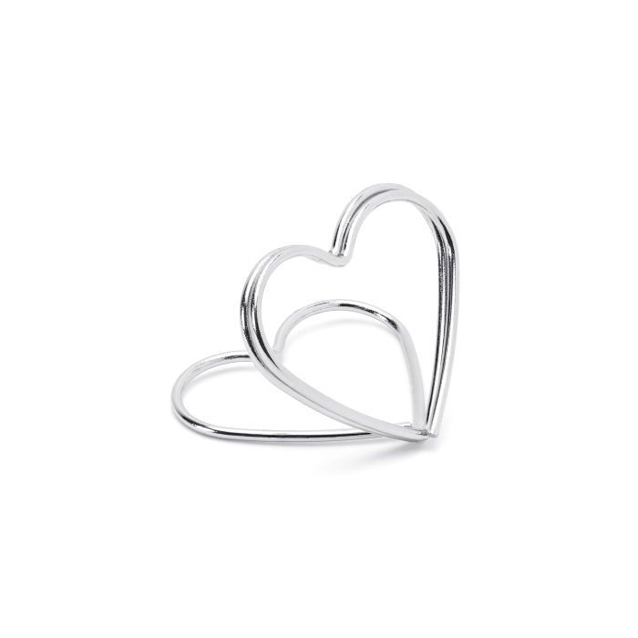 Zilverkleurige hart tafelklemmen 10 stuks - 2,5 cm