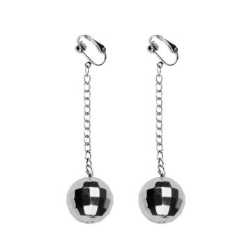 Zilverkleurige discobal oorbellen
