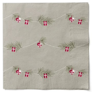 Servetten met kersthartjes en Dannebrog 20x - 33x33 cm