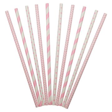 Papieren rietjes pink mix 24x