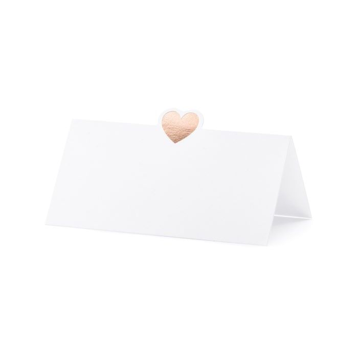 Wit tafelkaart met roségouden hartmotief 10 x - 10x5 cm