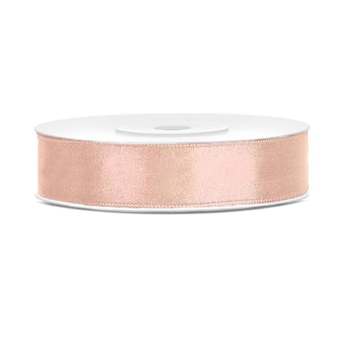 Licht perzikkleurig satijnen lint - 12 mm x 25 m