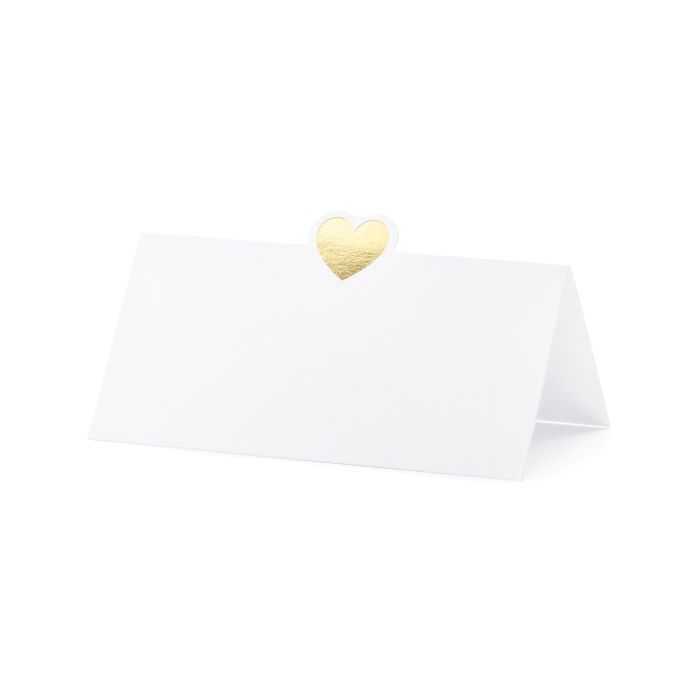Witte naamkaartjes met goud hartmotief 10x - 10x5 cm