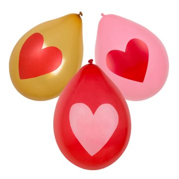 Gouden, rode en roze ballonnen met harten 6x - 25 cm