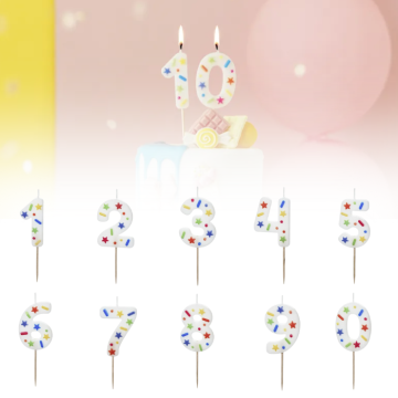 Kaarsjes confetti motief 0-9 - 5,5 cm