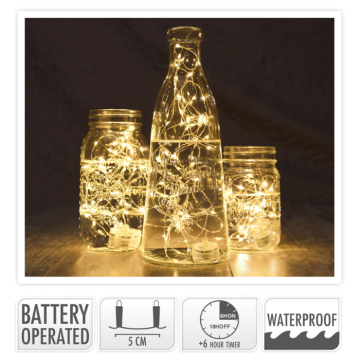 LED lichtsnoer draad 20 LED Warm wit waterdicht - 95 cm