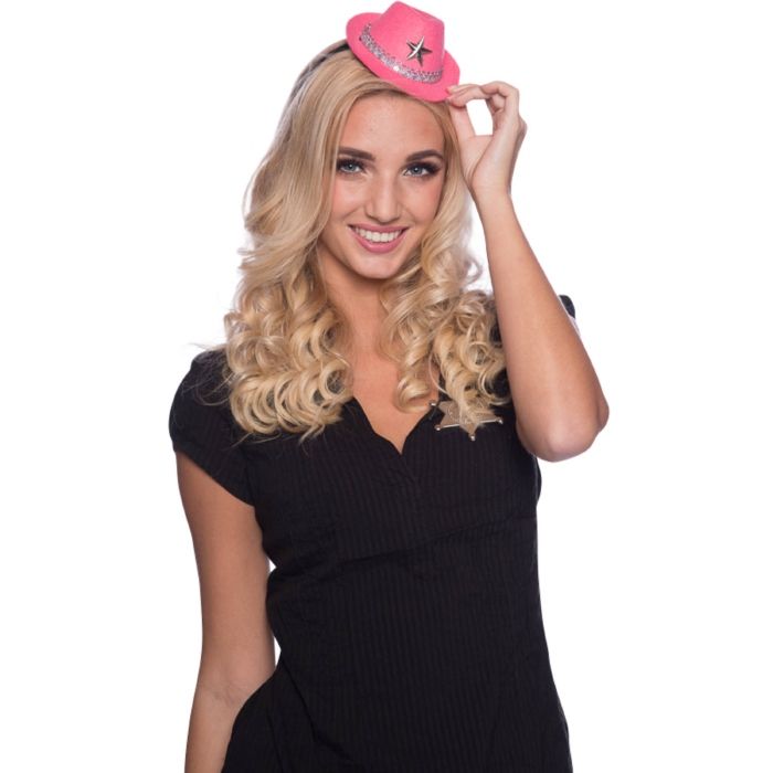 Roze mini cowboyhoed met ster - onesize