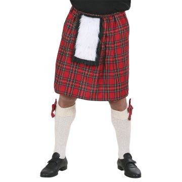 Schotse kilt in roodgeruit stof met punge