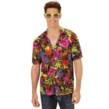 Zwart gebloemde hawaii shirt