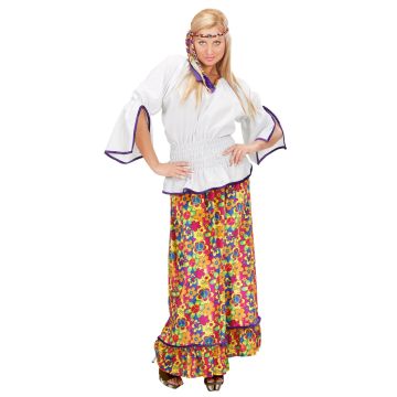 Hippiekostuum voor dames met lange bloemenrok