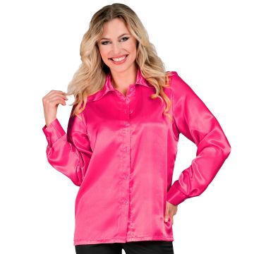 Roze discoschirt in satijn voor dames