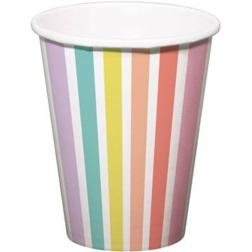 Papieren Bekers Met Pastelkleurige Strepen 6x - 250 ml