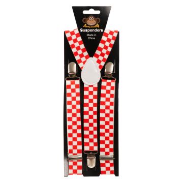 Geruite bretels rood en wit one-size unisex